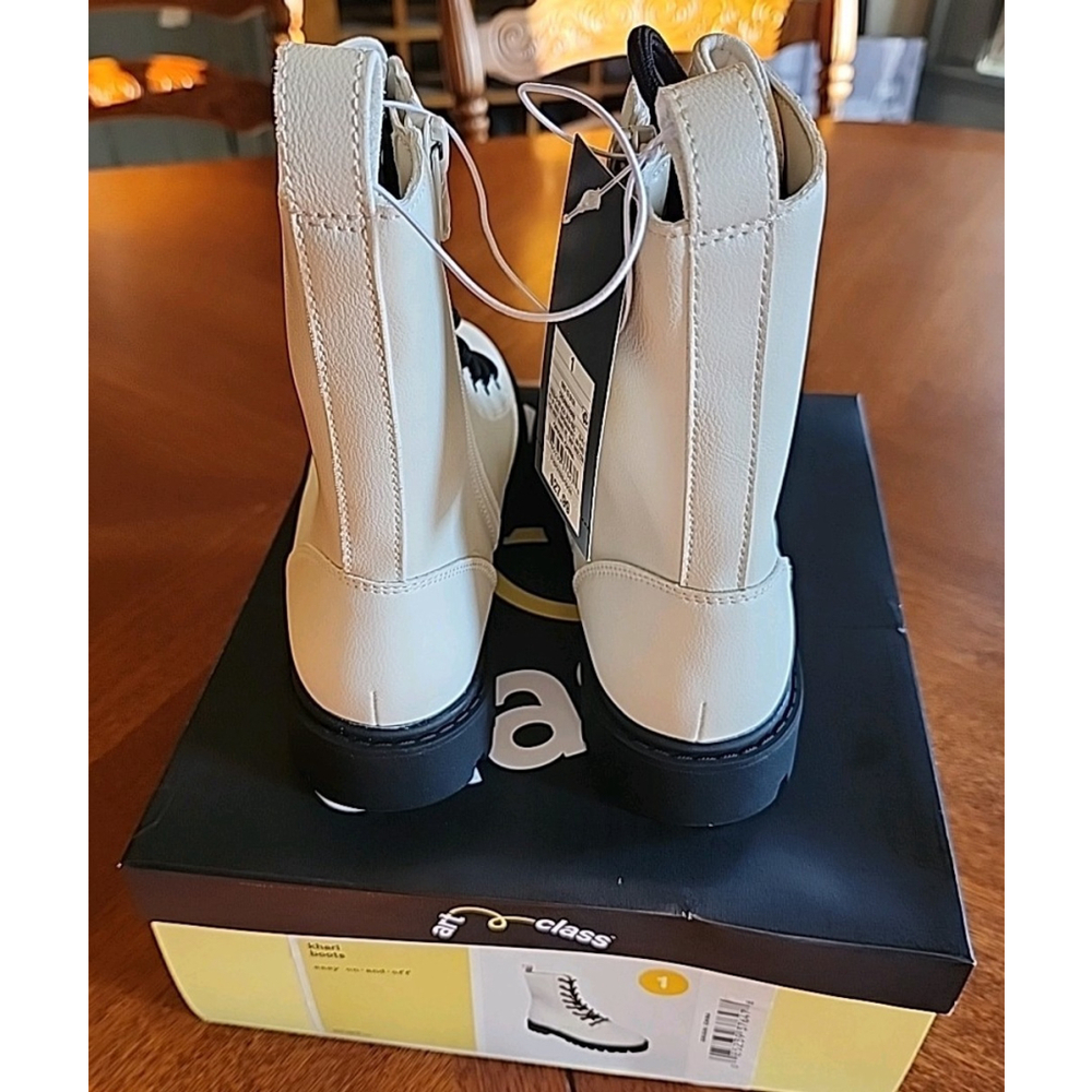 Art Class Combat Boots Khari Girls Sz 1 Cream/Khari Lace Up Zip Chunky New Inbox - Picture 2 of 6